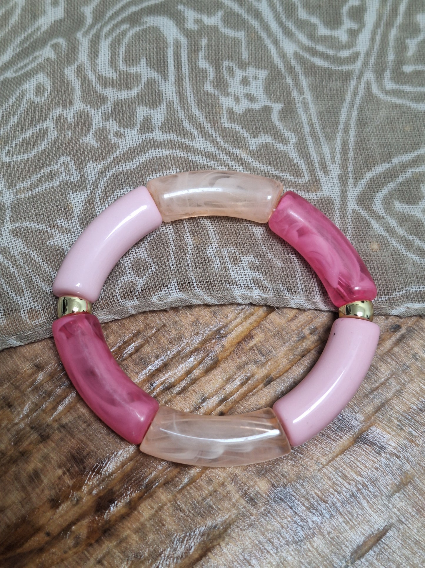 Bracelet perles tubes épais - les roses