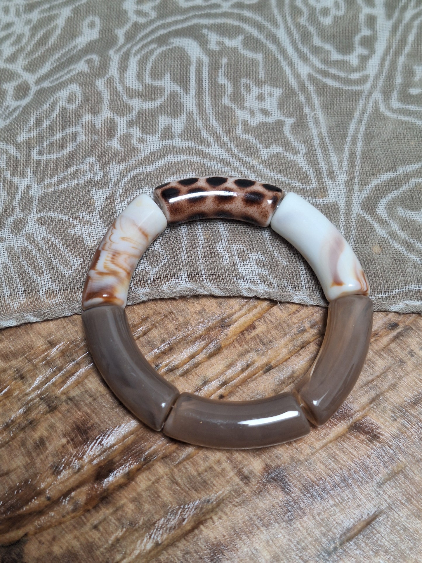 Bracelet perles tubes épais - les marrons