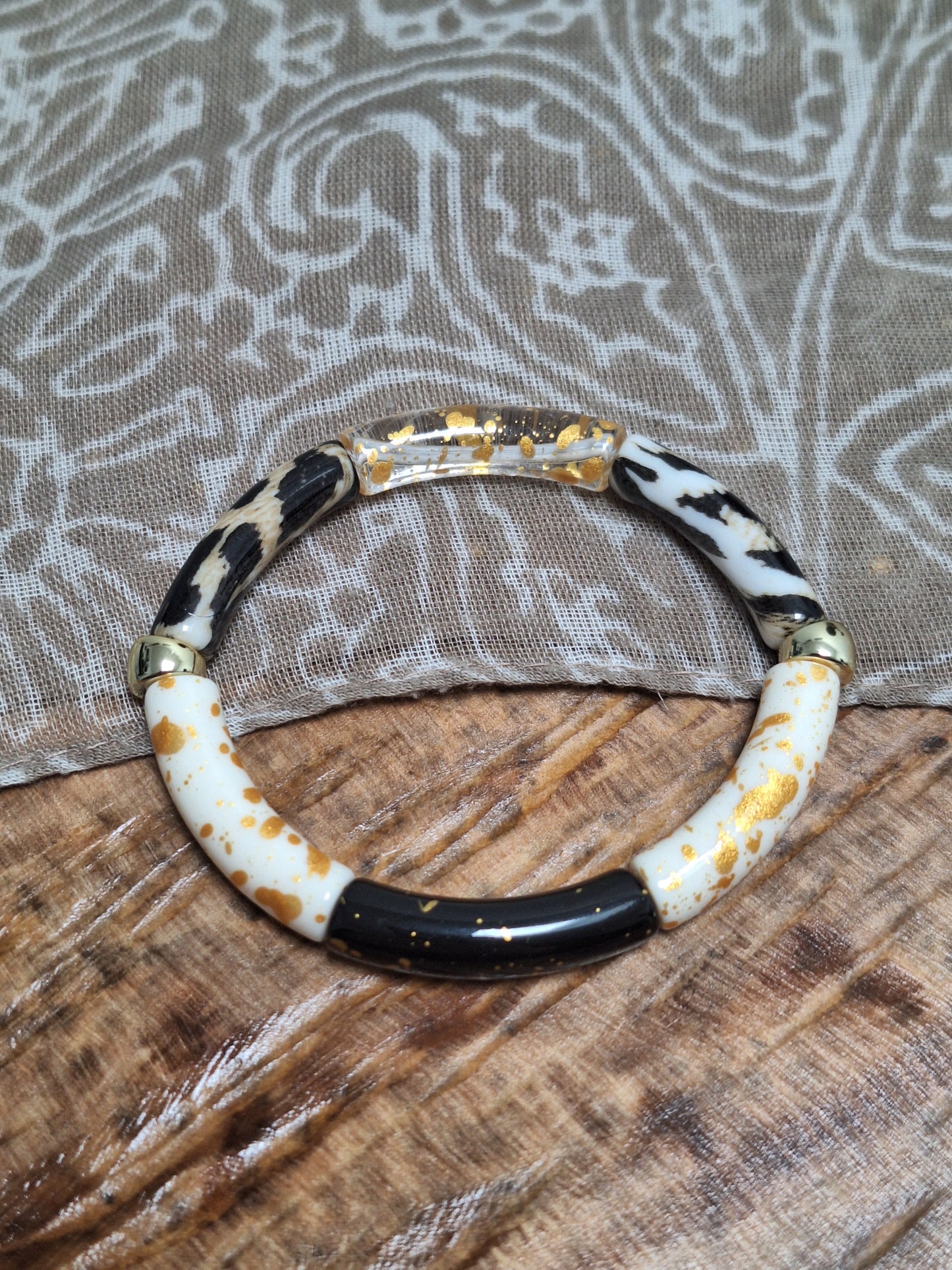 Bracelet perles tubes fins - les marrons