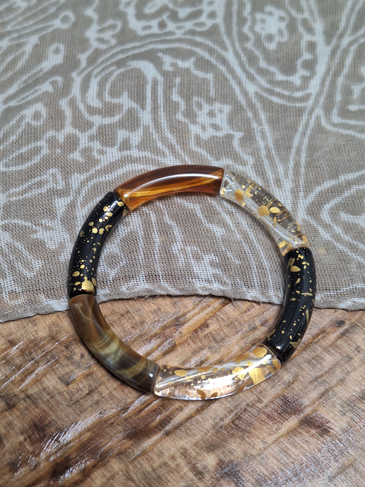 Bracelet perles tubes fins - les marrons