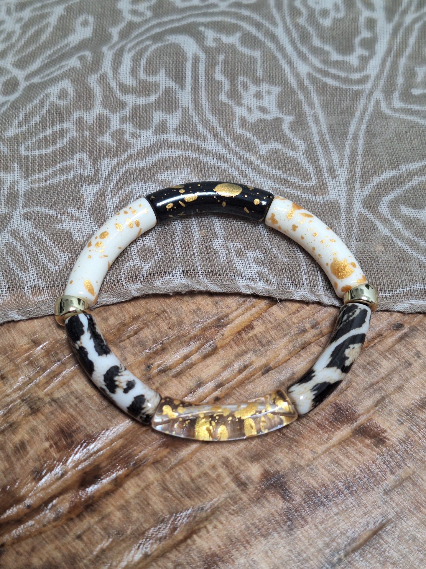 Bracelet perles tubes fins - les marrons